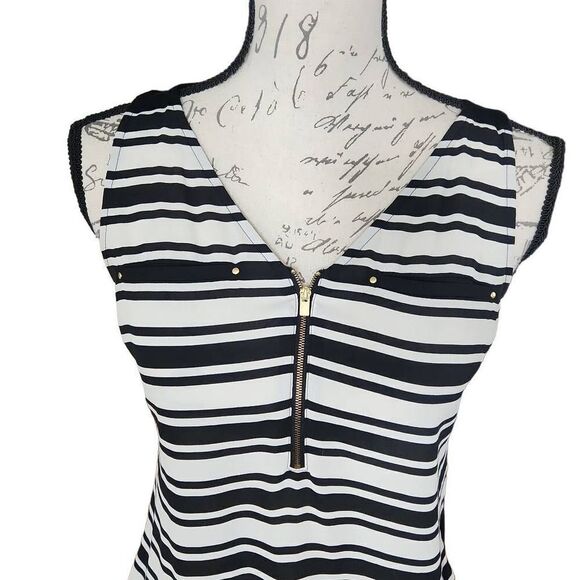Express Ladies Size Small Black White Striped Zip Up Sleeveless Tank - Picture 2 of 8